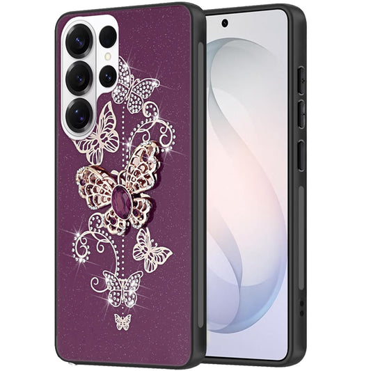 Phone Case for Samsung Galaxy S26 Ultra Diamond Glitter 3D Butterfly Engraved Luxury Bling Hybrid Shockproof Chrome Edge Protective Durable Grip Cover Purple