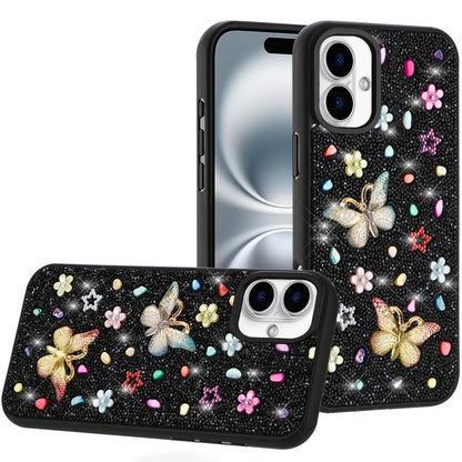 Phone Case for Apple iPhone 16 Plus 3D Butterfly Diamond Bling Glitter Shockproof Stylish Protective Luxury Hybrid Sparkly Durable Grip Design Cover