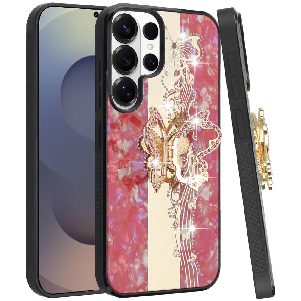 For Samsung Galaxy S26 Ultra Diamonds 3D Butterfly Bling Sparkly Glitter Ornaments Engraving Hybrid with Stand Fashion Case Cover