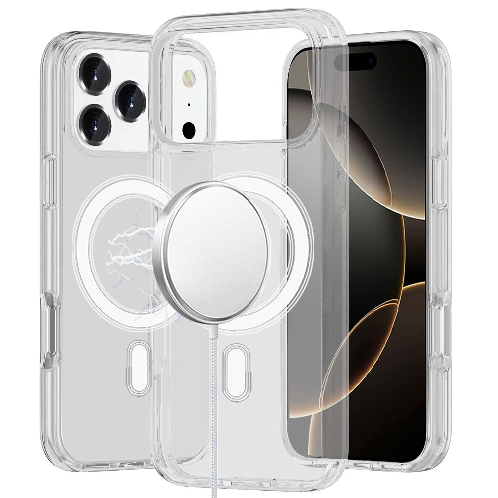 For Apple iPhone 17 Pro Max MagSafe Compatible Transparent Hybrid Case with Magnetic Circle, Shock Absorption TPU Rubber Case Cover Clear