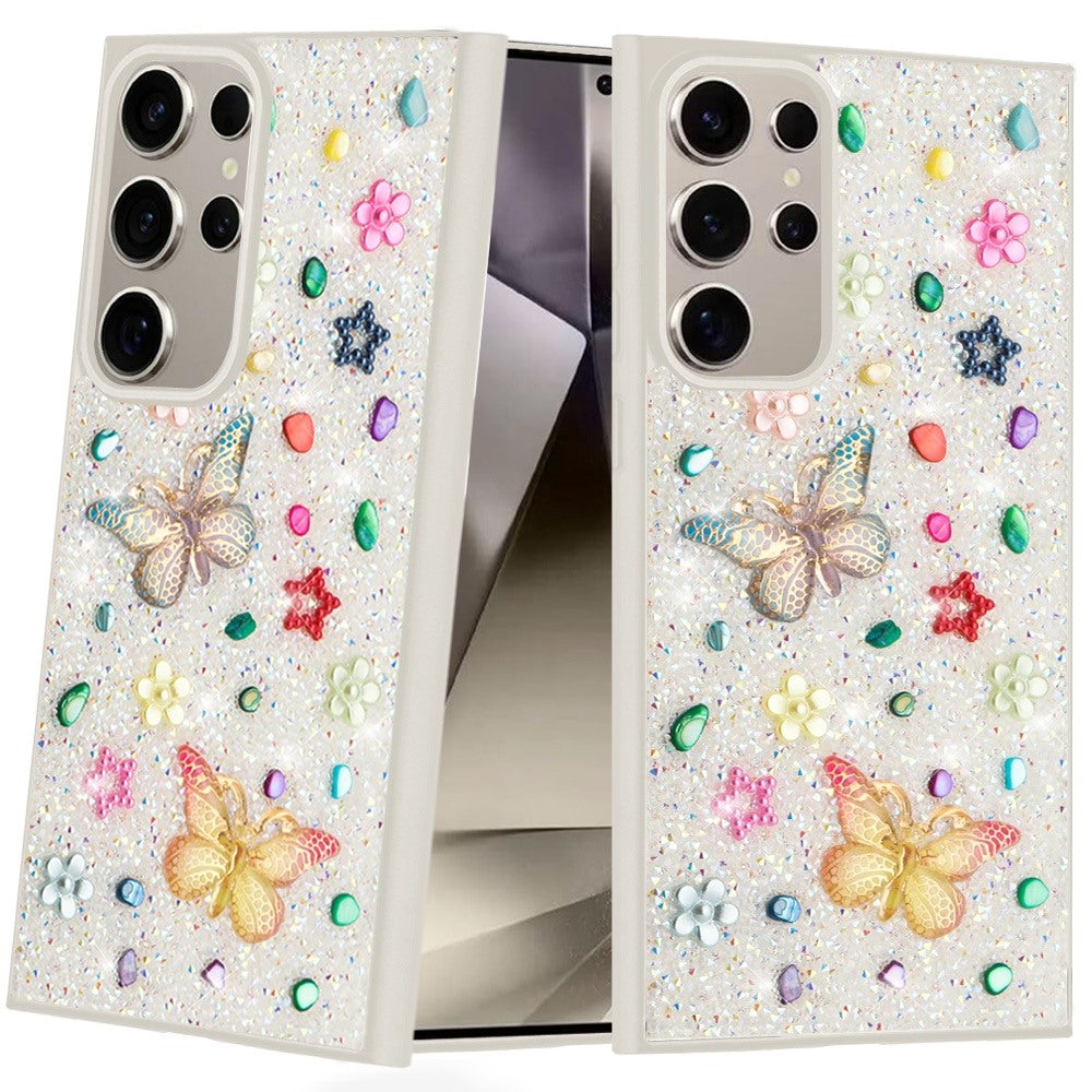 For Motorola Moto G 5G 2025 Diamond Butterfly 3D Glitter Bling Design, Slim Hybrid Sparkle Protective Cover TPU for Women Girls Case Cover White