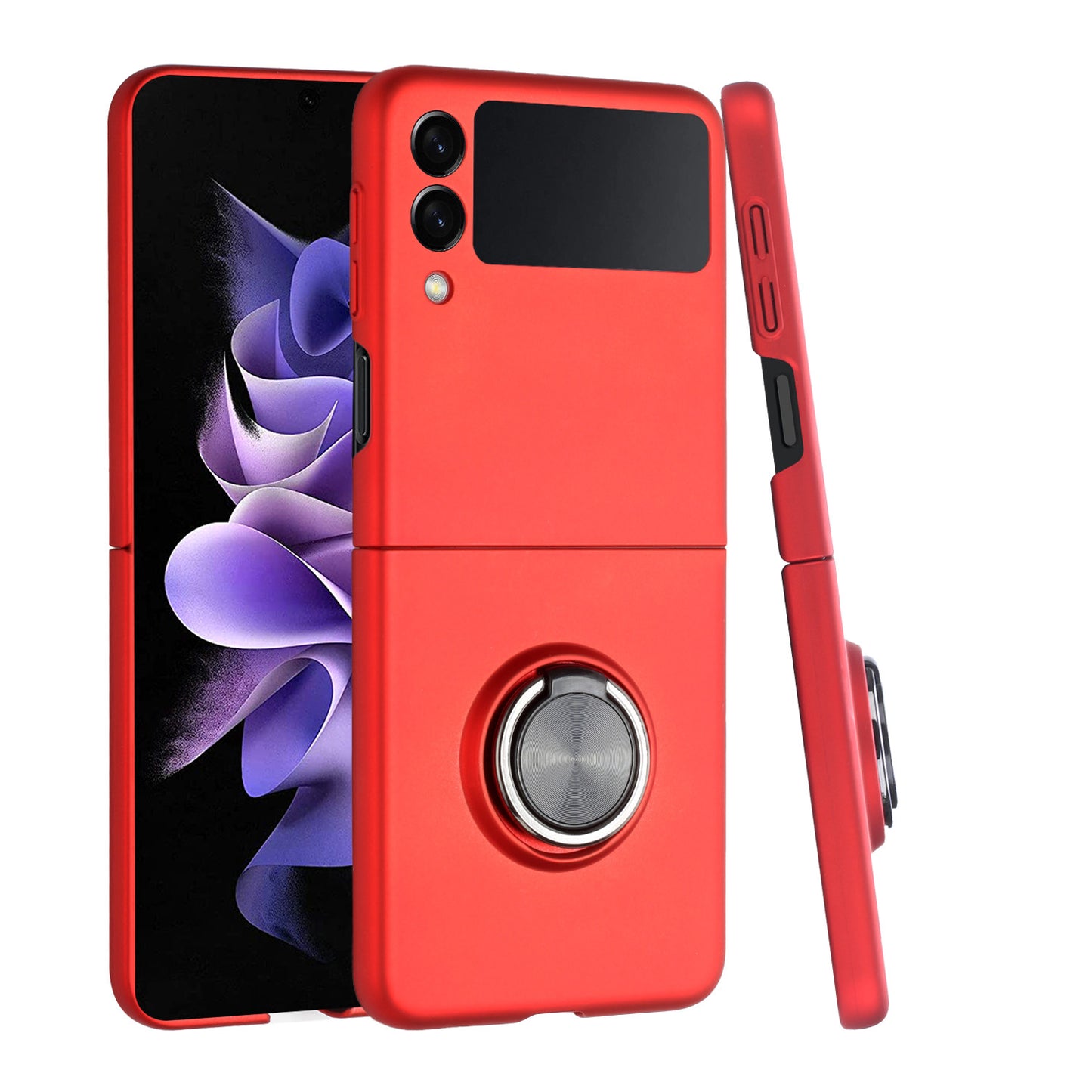 For Samsung Galaxy Z Flip 7 FE Matte Magnetic Ring Stand Hybrid, Shockproof Protective Silicone Fit Magnetic Car Mount Case Cover