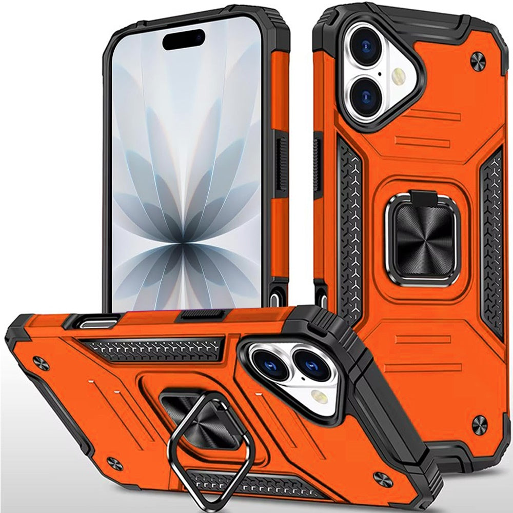 For Apple iPhone 17 Pro Armor Hybrid Magnetic Stand with Ring Holder Kickstand Shockproof Heavy-Duty Durable Rugged TPU Dual Layer Case Cover Cosmic Orange