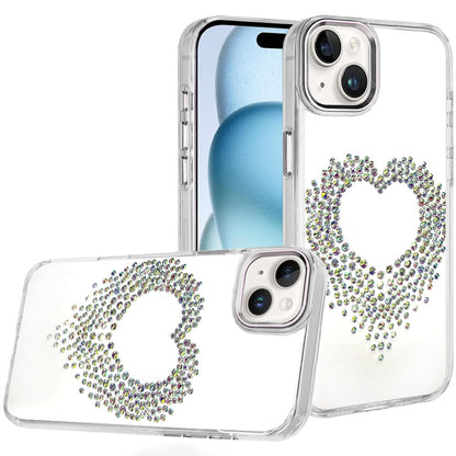 Phone Case for iPhone 15 (6.1") Angel Hearts Bling Shimmer Colorful Glitter Chrome Edge Shockproof Stylish Hybrid Design Cover Silver