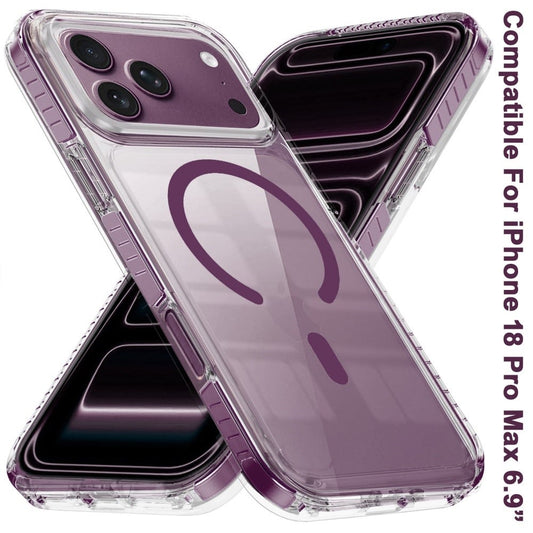 Phone Case for Apple iPhone 18 Pro Max/ iPhone 17 Pro Max Transparent Magnetic Shockproof Colored Edge Hybrid Case Slim Durable Grip Clear Protective Soft TPU Cover Purple