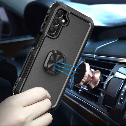 For Samsung Galaxy A15 5G Magnetic Ring Stand 3in1 Shock Protection Durable Grip Kickstand Function Secure Hold Case Cover Black