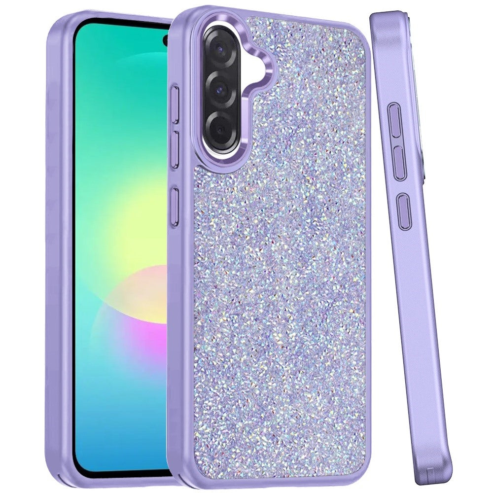 Phone Case for Samsung Galaxy A27 Crystal Glass Bling Diamond Metallic Edge Shockproof Durable Protective Clear Hybrid Stylish Premium Design Cover