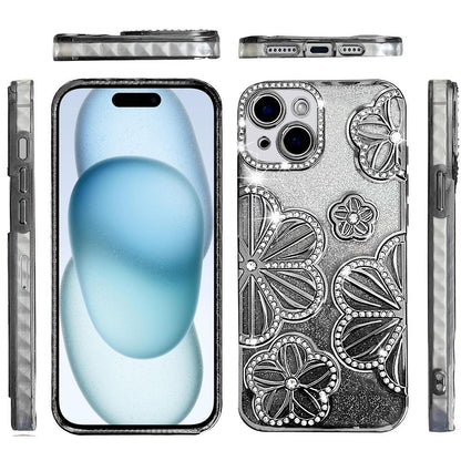 Phone Case for Apple iPhone 15 Plus Shimmer Glitter Floral Thick TPU Shockproof Durable Grip Camera Protection Anti-Scratch Stylish Design Cover