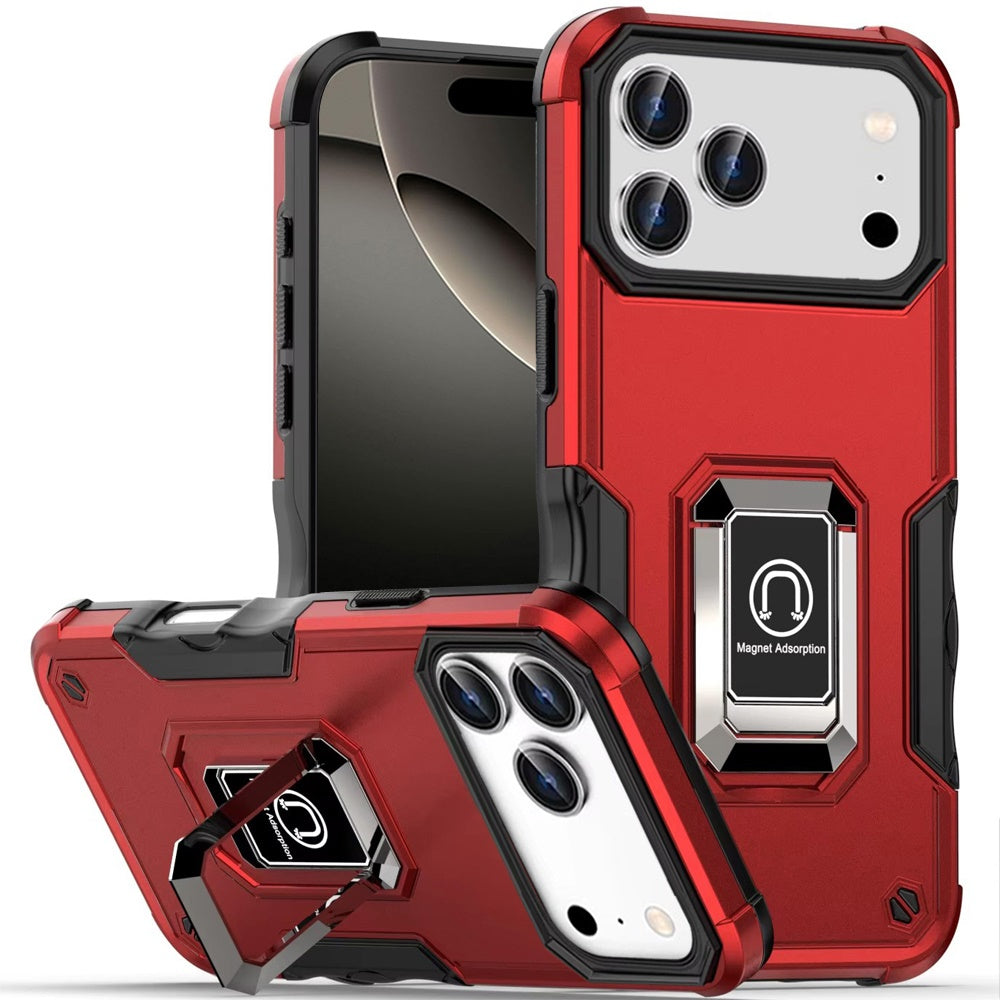 For Apple iPhone 17 Pro (6.3") Hybrid Stand Magnetic Ring Holder Kickstand Heavy Duty Rugged Drop Silicone & Hard PC Shockproof Case Cover