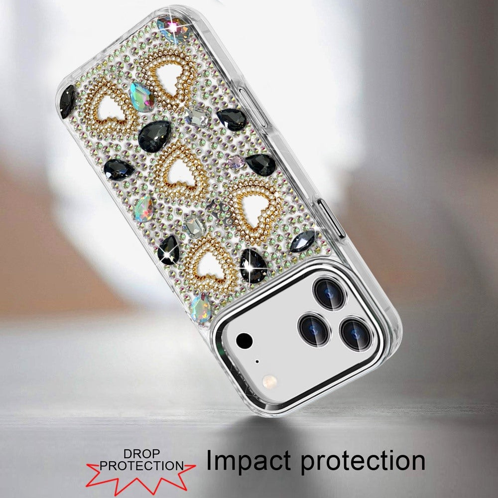 Phone Case for Apple iPhone 18 Pro Max Luxury Crystal Heart Rhinestone Diamond Bling Shockproof Hybrid Glitter Protective Stylish Durable Grip Cover
