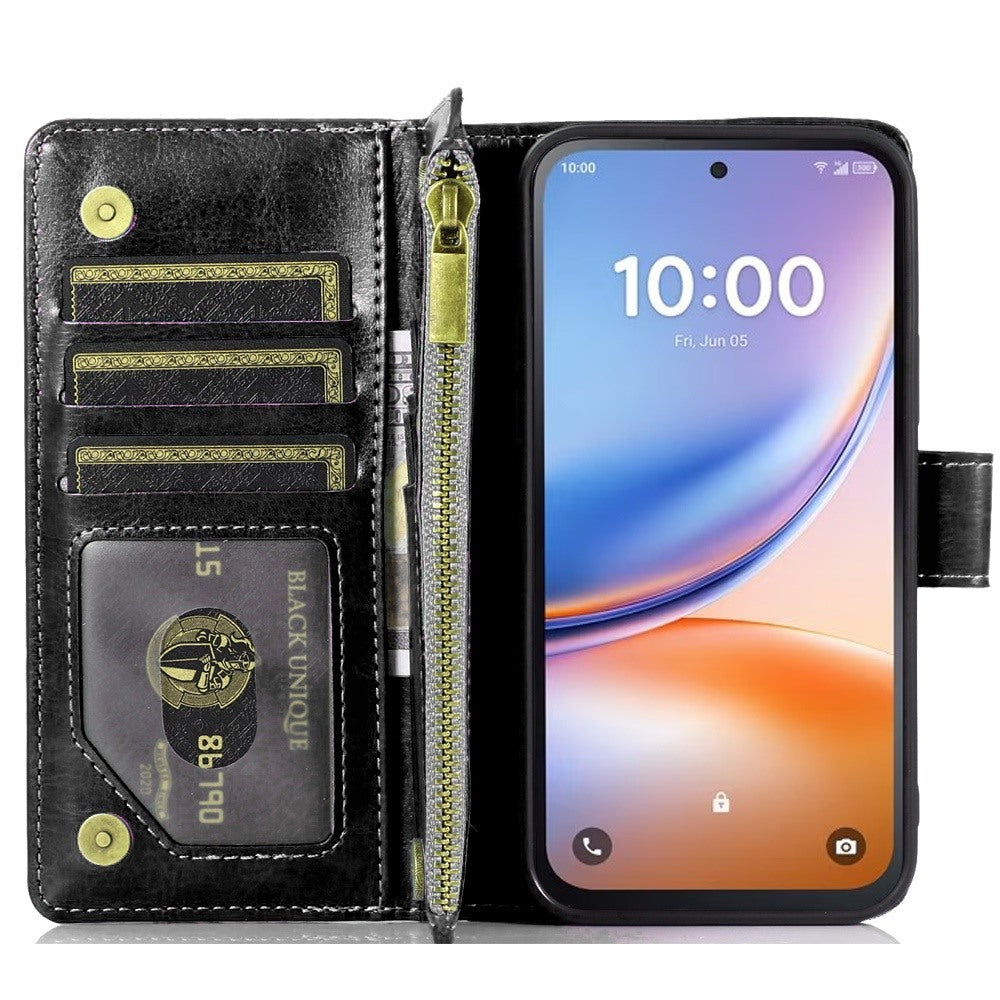 Phone Case for TCL K70 5G Luxury Leather Wallet Card Holder Zipper Pocket Money Storage Protective Grip Design with Strap Cover