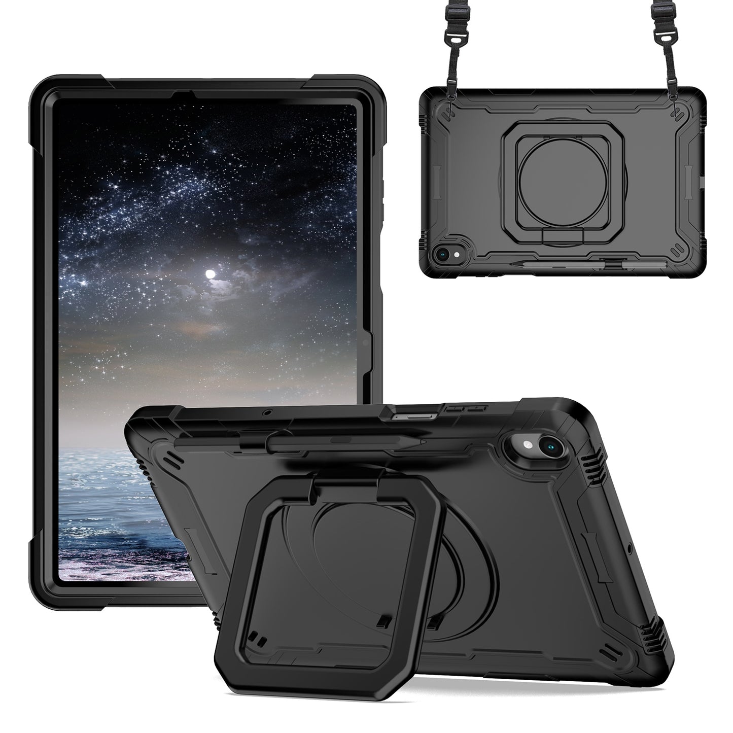 Tablet Case for Samsung Galaxy Tab S11 360 Rotating Kickstand Hybrid Rugged Shockproof Armor Dual Layer Hard PC Soft TPU Drop Protection with Strap Cover
