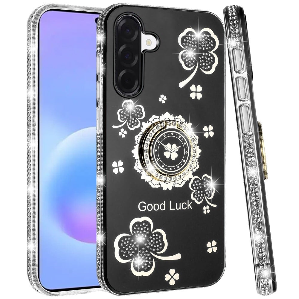 Phone Case for Samsung Galaxy A57 Glitter Diamond Ring Stand Sparkle Rhinestone Edge AntiSlip Kickstand Luxury Fashion Bumper Shockproof Cover