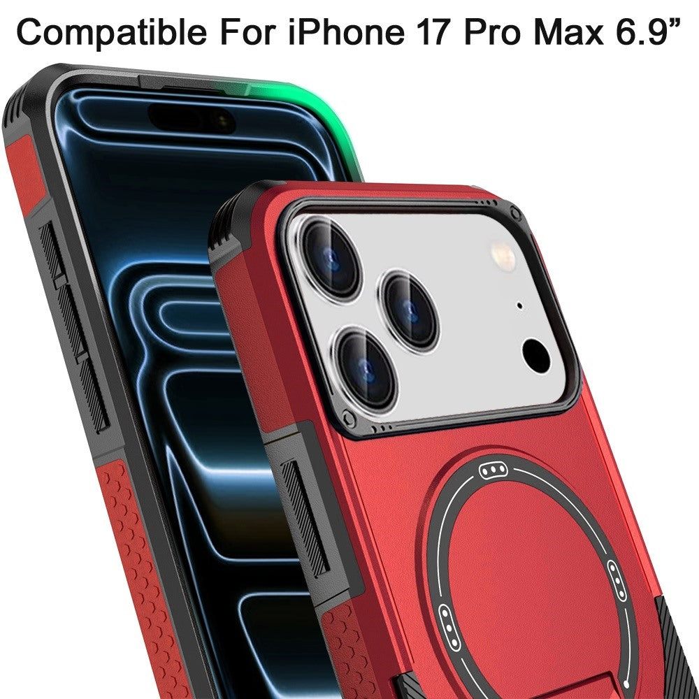 Phone Case for Apple iPhone 17 Pro Max (6.9") Magnetic Kickstand Rugged Shockproof Armor Grip Anti Slip Heavy Duty Protective Matte Stand Hybrid Cover Red
