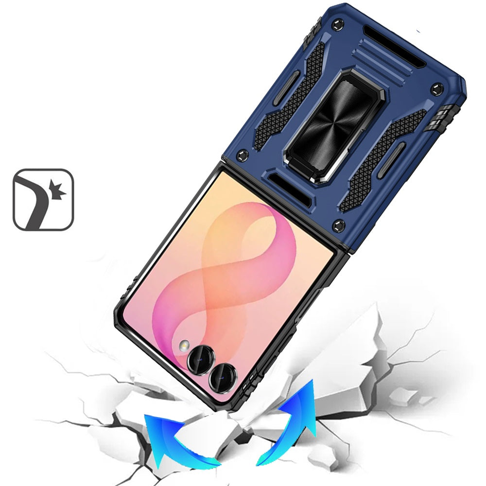 Phone Case for Samsung Galaxy Z Flip 8 Tough Metal Ring Shockproof Sliding Camera Window Hybrid Armor Rugged Anti Slip Heavy Duty Grip Cover