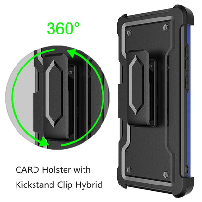 For Samsung Galaxy A16 5G Full-Body Hybrid Heavy Duty Armor Case with Belt Clip Holster, Credit Card Holder & Kickstand Case Cover Blue