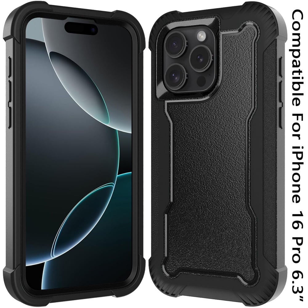 For Apple iPhone 16 Pro Tough Hybrid Case - Shockproof 3-in-1 Armor Full-Body Protection PC + TPU Rubber Bumper Frame Case Cover
