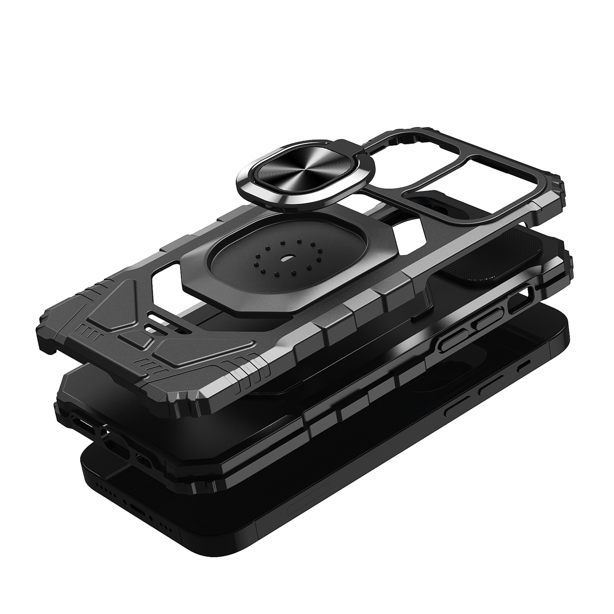 For iPhone 15 Plus (6.7") Hybrid Dual Layer with 360° Rotate Magnetic Ring Stand Holder Kickstand TPU Rugged PC Shockproof Case Cover Black