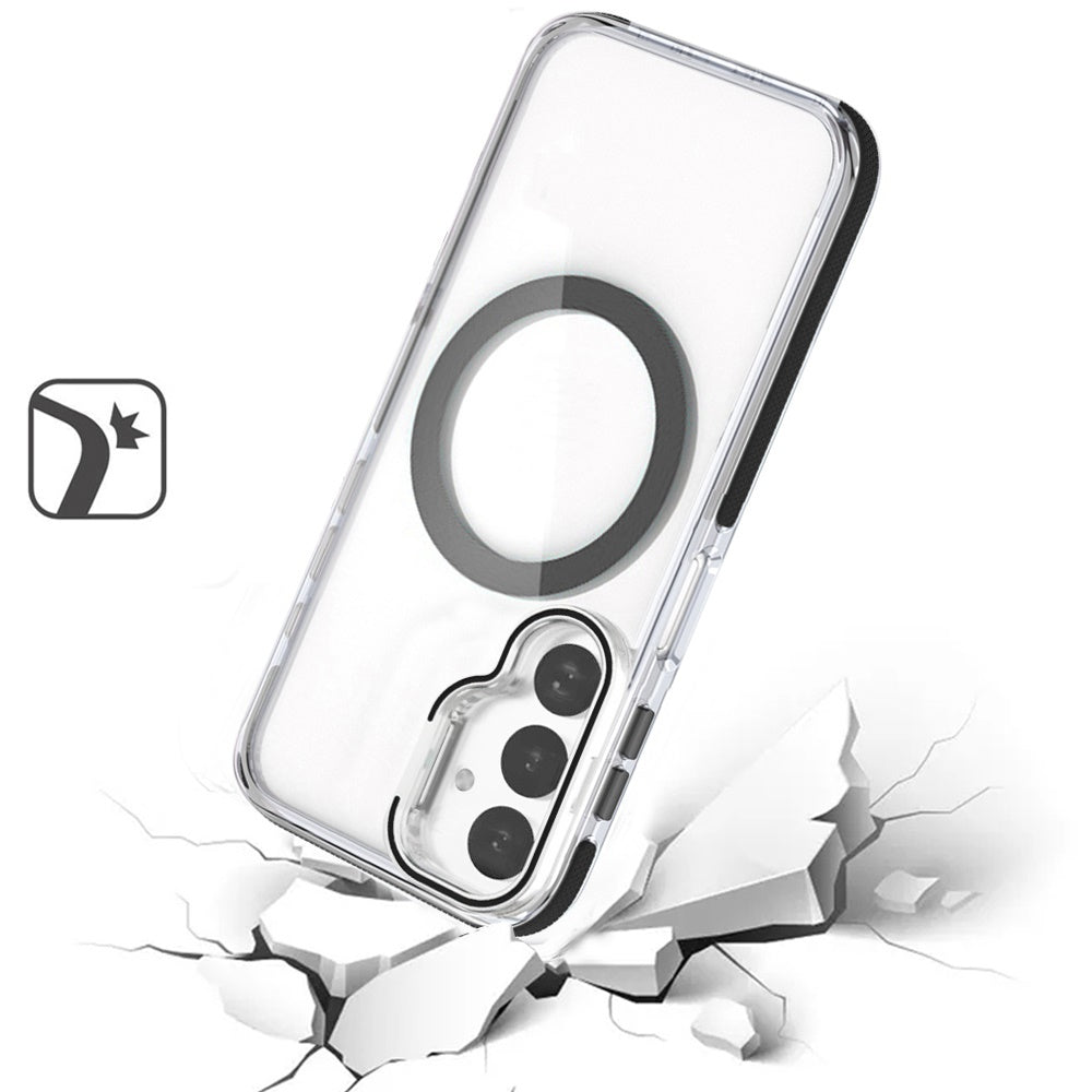 For Samsung Galaxy A17 5G Hybrid Clear Back Case with Invisible Camera Bracket Stand, MagSafe Magnetic Circle, Shockproof Color Frame Case Cover
