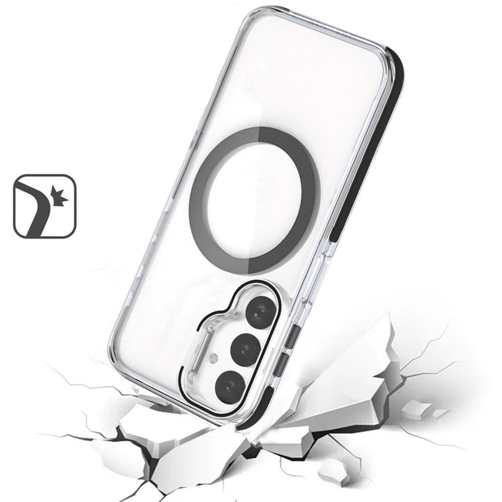 For Samsung Galaxy A17 5G Hybrid Clear Back Case with Invisible Camera Bracket Stand, MagSafe Magnetic Circle, Shockproof Color Frame Case Cover