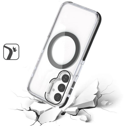 For Samsung Galaxy A17 5G Hybrid Clear Back Case with Invisible Camera Bracket Stand, MagSafe Magnetic Circle, Shockproof Color Frame Case Cover
