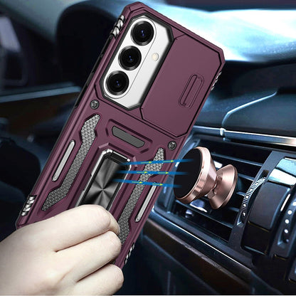 Phone Case for Samsung Galaxy S26 FE /Fan Edition Tough Metal Ring Shockproof Sliding Camera Window Hybrid Armor Rugged Anti Slip Heavy Duty Grip Cover Purple