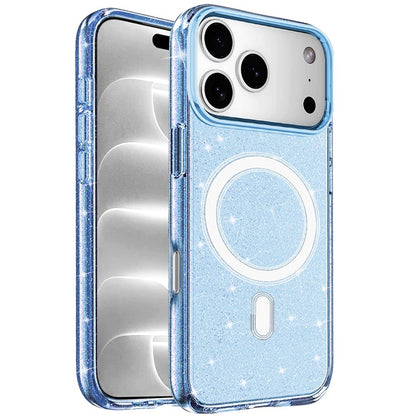 Phone Case for Apple iPhone 18 Pro/ 17 Pro Glitter Magnetic Transparent Shockproof Hybrid TPU Thick 3mm Grip Durable Camera Protection Anti-Slip Cover Blue