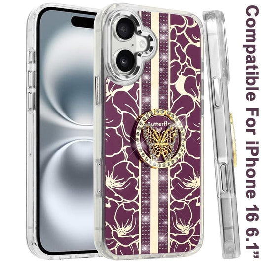 Floral Butterfly Ring Stand Glitter Bling Shockproof Hybrid Luxury Fashion Protective Anti Slip Durable Grip