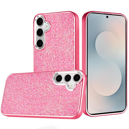 For Samsung Galaxy S25 FE /S25 Fan Edition Crystal Sparkle Diamond Glass Full Mini Glitter Bling Frame TPU Hybrid Protective Case Cover Hotpink