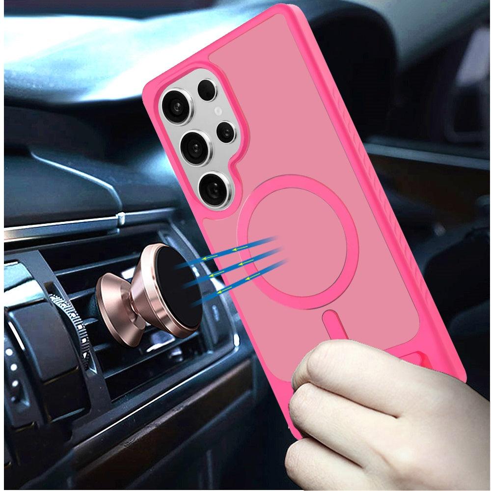 Phone Case for Galaxy S24 Ultra Matte Magnetic Metal Kickstand Shockproof Grip Anti Slip Durable Protective Heavy Duty Hybrid Cover
