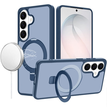 Phone Case for Samsung Galaxy S26 FE /Fan Edition Magnetic Ring Stand Full Rotation Matte Shockproof Grip Anti Slip Durable Camera Protection Hybrid Cover Blue