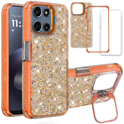 Phone Case for Motorola Moto G Play 5G 2026 Luxury Bling Scattered Glitter Hybrid Dual Layers with Integrated Camera Stand and Sparkle Finish Design Cover