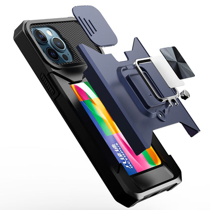 Phone Case for Apple iPhone 14 Pro Max Card Holder Magnetic Ring Stand Shockproof Anti Slip Wallet Grip Protective Hybrid Design Cover Blue