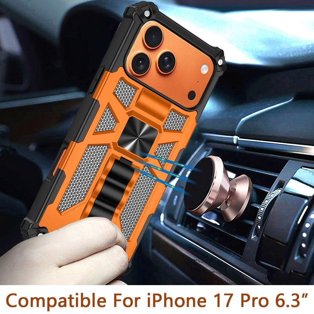 For Apple iPhone 17 Pro (6.3") Hybrid Shockproof [Military Grade] Rugged Protective with Magnetic Car Mount & Invisible Stand Case Cover Cosmic Orange