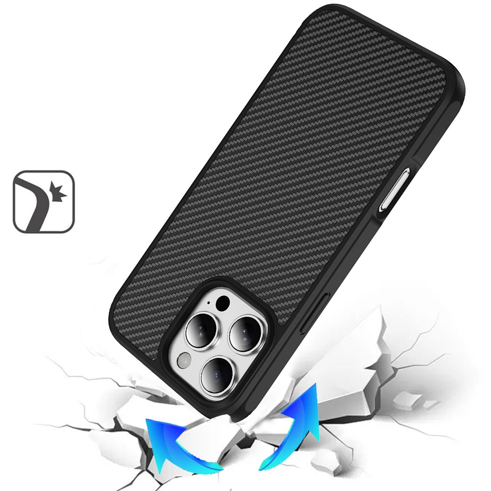 For Apple iPhone 16 Pro Max Carbon Fiber Design with Magnetic HQ 2.0mm Thick Hybrid Shockproof Rubber Hard PC Case Cover