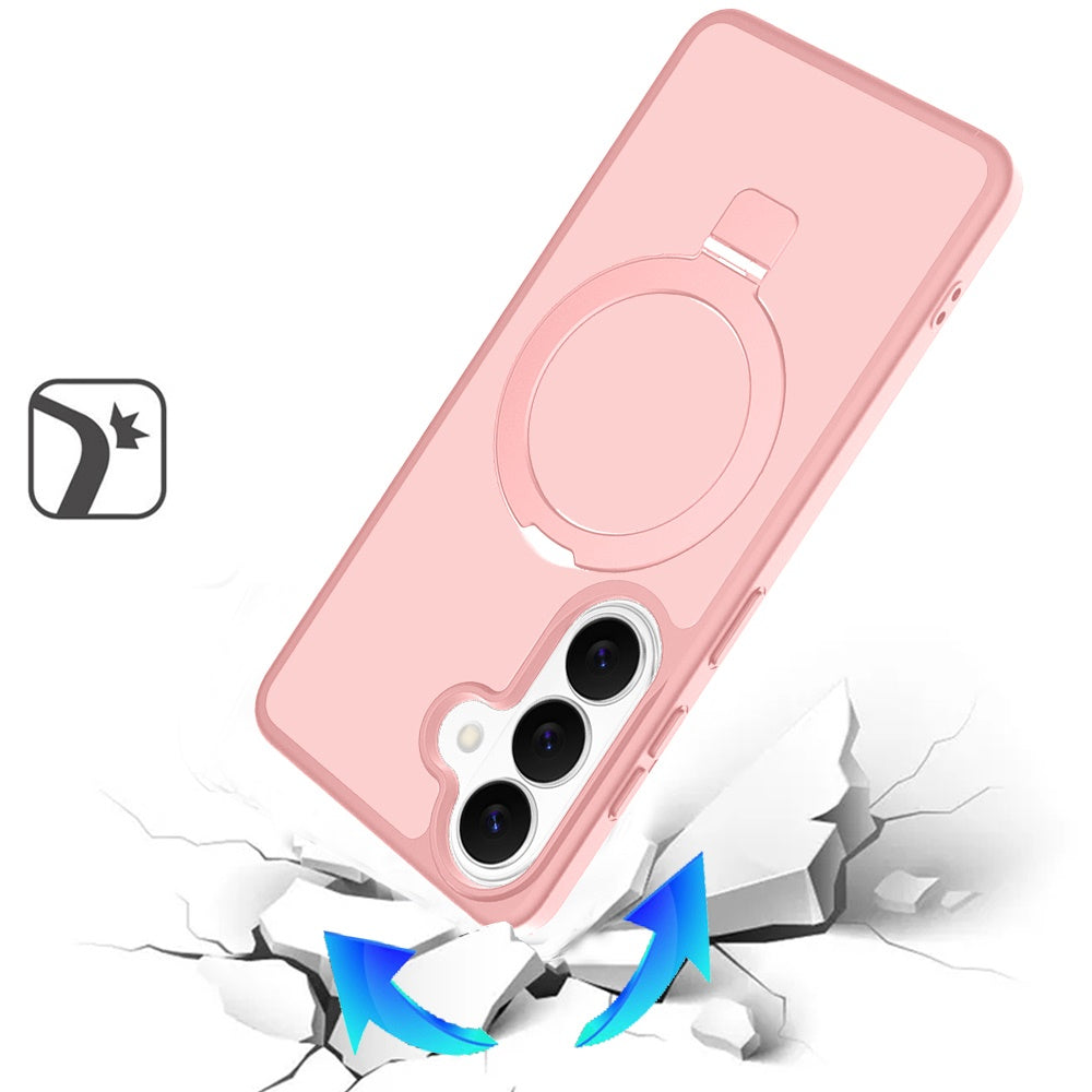 Phone Case for Samsung Galaxy S26 FE /Fan Edition Magnetic Ring Stand Full Rotation Matte Shockproof Grip Anti Slip Durable Camera Protection Hybrid Cover Pink