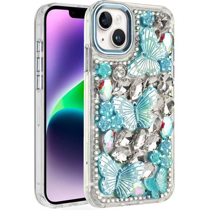 For Apple iPhone 17E /16E 3D Diamond Floral Butterfly Bling Stone Hybrid, Sparkly Rhinestone Gemstone Back Shockproof Case Cover
