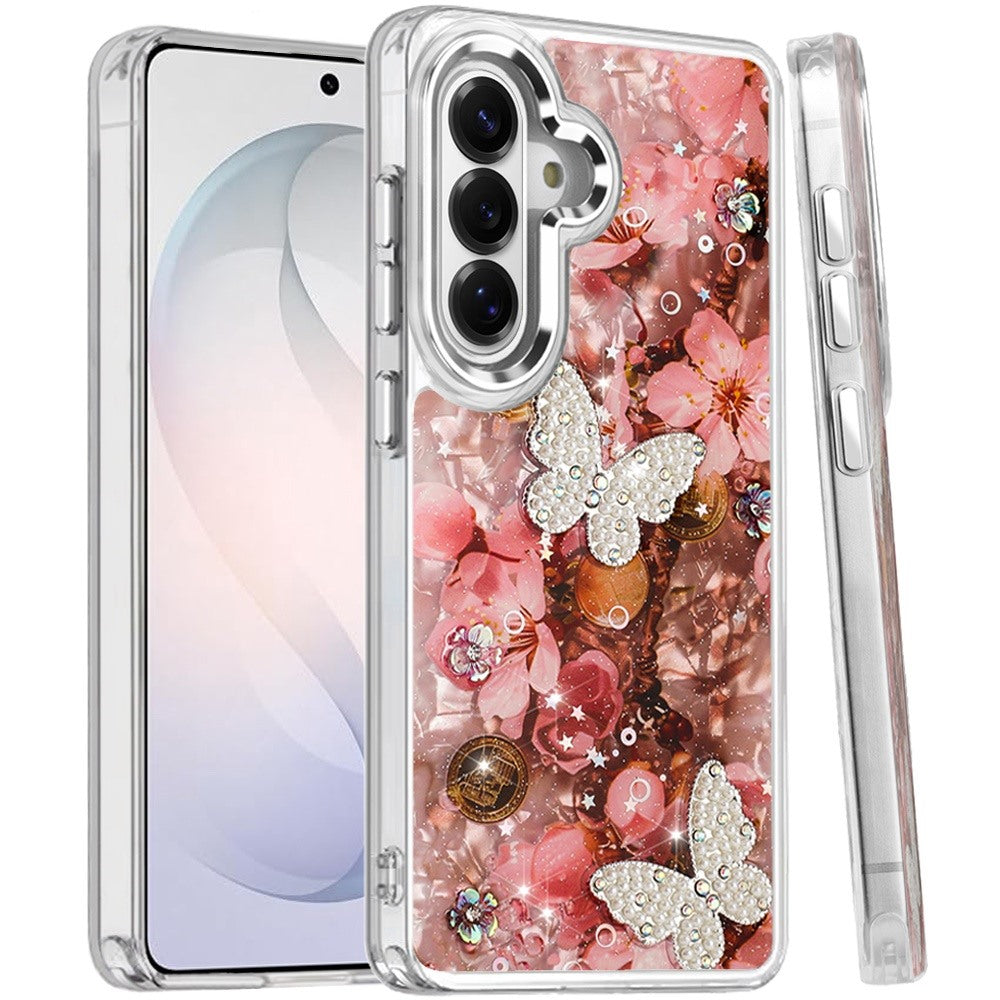 Phone Case for Samsung Galaxy S26 FE /Fan Edition Glitter Butterfly Design Metal Buttons Shockproof Hybrid TPU + PC Durable Protective Slim Grip Stylish Cover