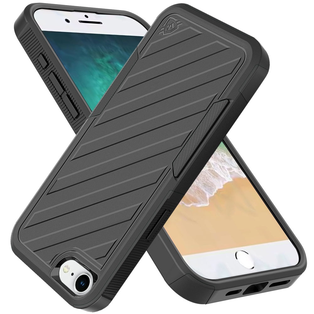 For Apple iPhone 17E /16E Hybrid lined shockproof dual layer Rugged 2in1 Hard PC & Silicone TPU Non Slip Textured Tough Armor Case Cover Black