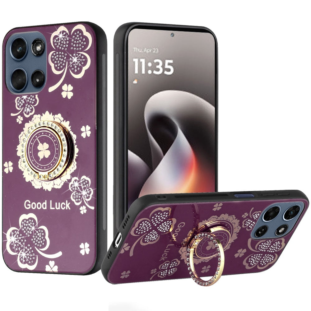 Phone Case for Moto G Stylus 5G 2026, Moto G Stylus 5G 2025 Diamond 3D Fashion Floral Glitter Engraved Luxury Bling Hybrid Shockproof Chrome Edge Protective Grip Cover Purple