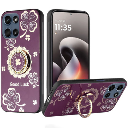 Phone Case for Moto G Stylus 5G 2026, Moto G Stylus 5G 2025 Diamond 3D Fashion Floral Glitter Engraved Luxury Bling Hybrid Shockproof Chrome Edge Protective Grip Cover Purple
