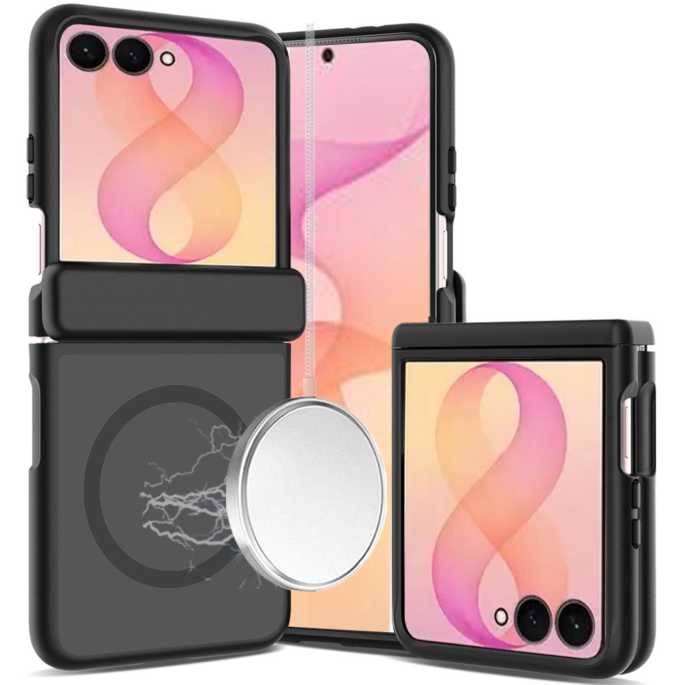 Phone Case for Samsung Galaxy Z Flip 8 Premium Matte Magnetic Foldable Hybrid Central Axis Hinge Protection Shock Absorbing TPU Slim Fit Hard PC Cover