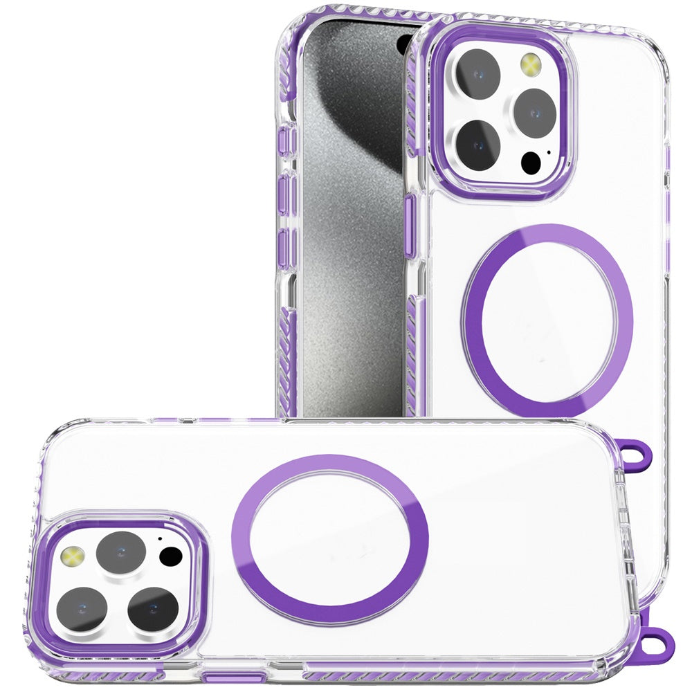 For Apple iPhone 14 Pro Max Clear Magnetic Frame PC Back Shockproof Protective Case with Detachable Lanyard Strap, Compatible with MagSafe Case Cover
