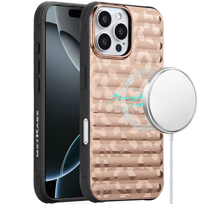 For Apple iPhone 16 Pro Chrome Leopard Magnetic Hybrid Shockproof Protection Design Secure Grip Stylish Durable Finish Case Cover Rose Gold Leopard