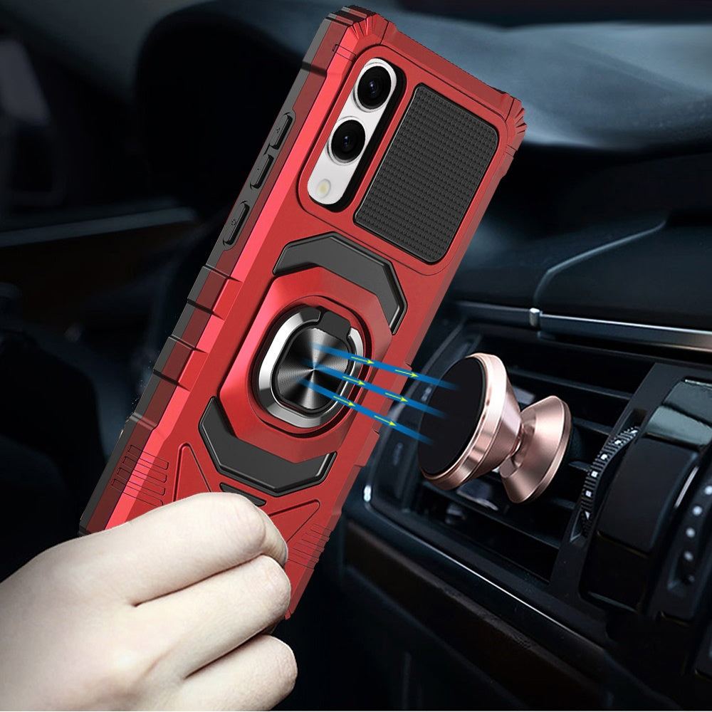 For Samsung Galaxy S25 EDGE Hybrid Dual Layer with 360° Rotate Magnetic Ring Stand Holder Kickstand TPU Rugged PC Shockproof Case Cover Red
