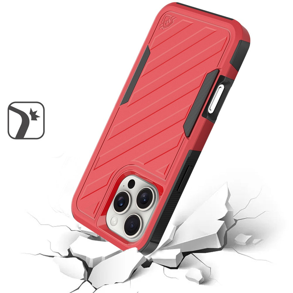 For Apple iPhone 16 Plus Hybrid lined shockproof dual layer Rugged 2in1 Hard PC & Silicone TPU Non Slip Textured Tough Armor Case Cover Red+Black