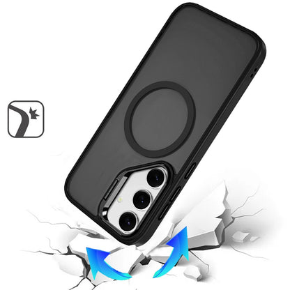 For Apple iPhone 16e (E edition) Heavy Duty Metallic Hybrid Tough TPU with Camera Ring Stand, MagSafe Compatible, Rugged Drop Protection Case Cover