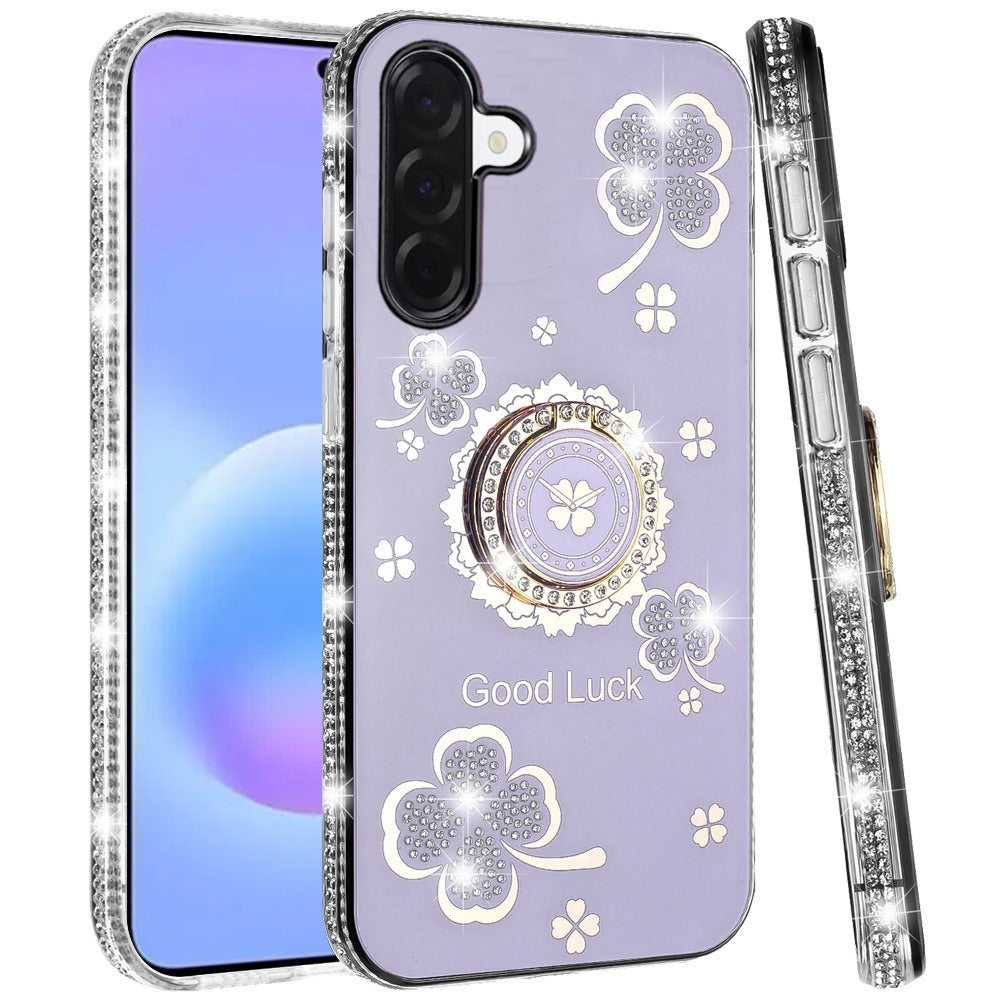 Phone Case for Samsung Galaxy A57 Glitter Diamond Ring Stand Sparkle Rhinestone Edge AntiSlip Kickstand Luxury Fashion Bumper Shockproof Cover