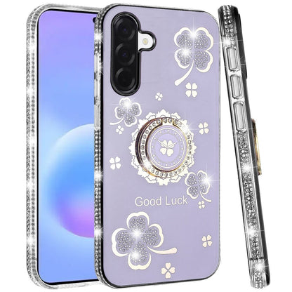 Phone Case for Samsung Galaxy A57 Glitter Diamond Ring Stand Sparkle Rhinestone Edge AntiSlip Kickstand Luxury Fashion Bumper Shockproof Cover