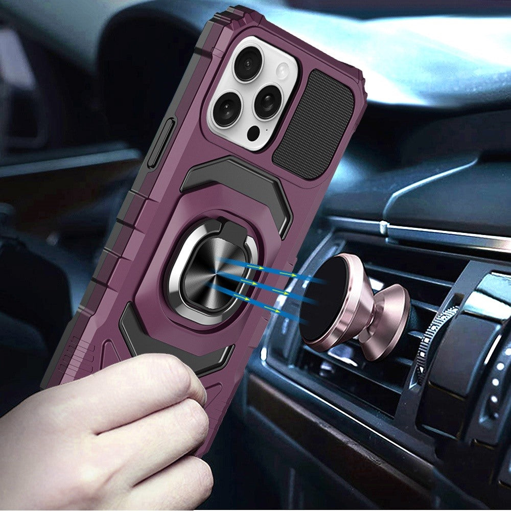 Phone Case for Apple iPhone 13 Pro Max Rugged Hybrid Dual Layer Magnetic Ring Stand Armor Shock Absorbing Heavy Duty TPU Reinforced Bumper Cover Purple
